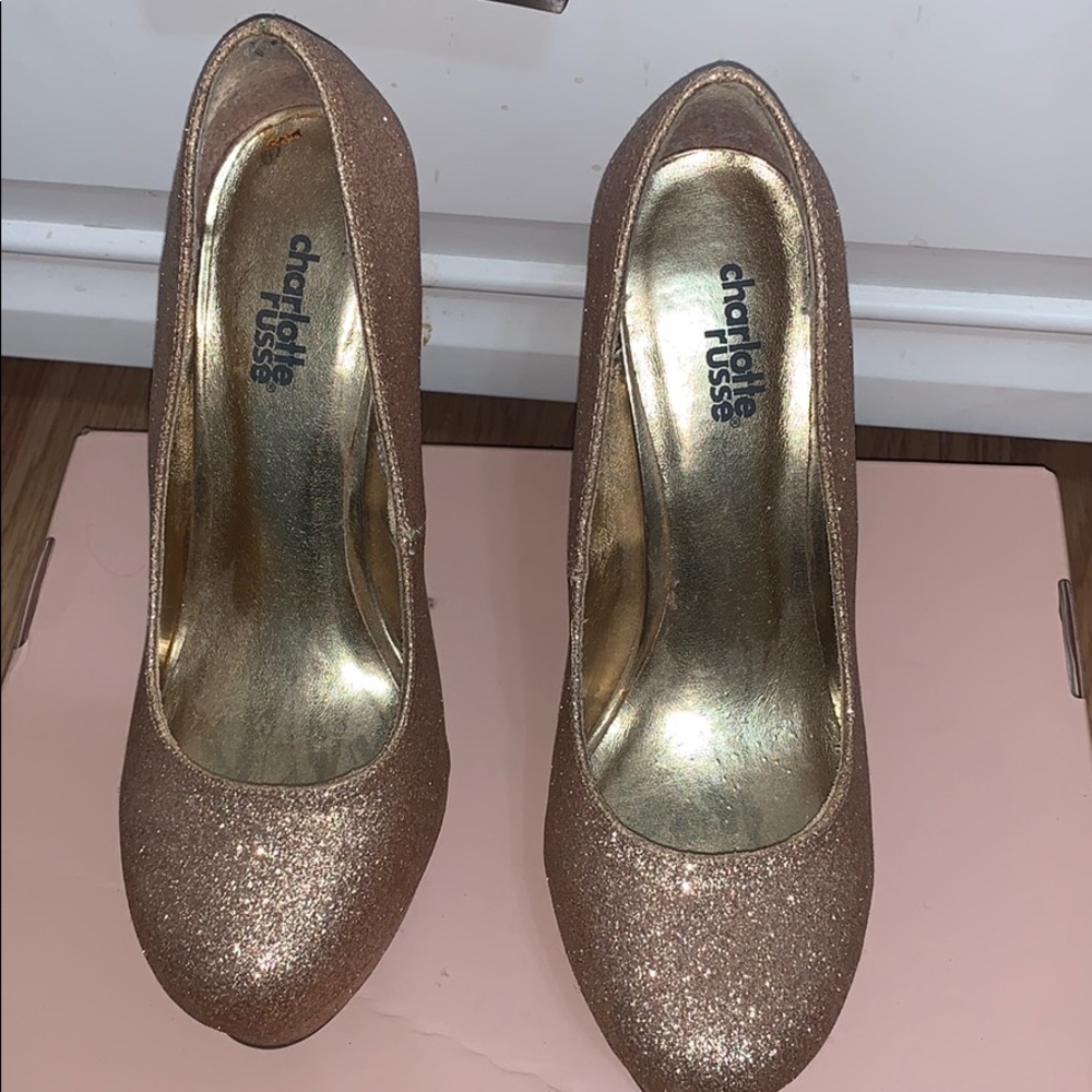 Gold glitter heels